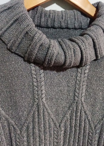 Gri Kadın Boğazlı Örgü Kazak - Görsel 2
