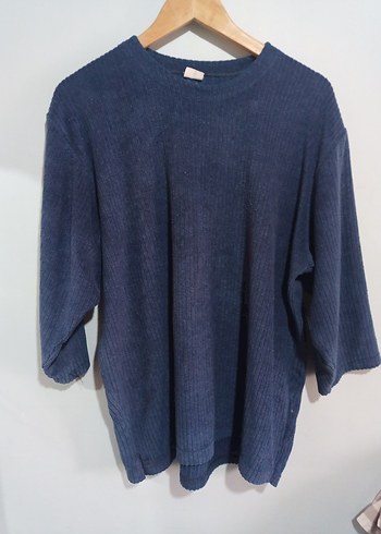 Lacivert mavi havlu kumaş Kadın Kazak - Görsel 4