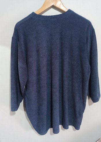 Lacivert mavi havlu kumaş Kadın Kazak - Görsel 7