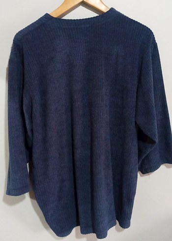 Lacivert mavi havlu kumaş Kadın Kazak - Görsel 3