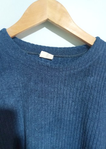 Lacivert mavi havlu kumaş Kadın Kazak - Görsel 6