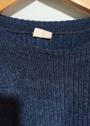 Lacivert mavi havlu kumaş Kadın Kazak - Görsel 2