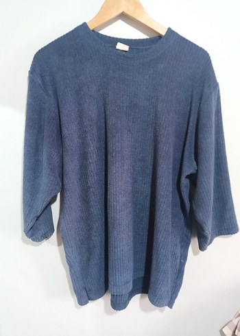 Lacivert mavi havlu kumaş Kadın Kazak - Görsel 5