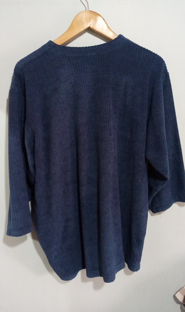 Lacivert mavi havlu kumaş Kadın Kazak - Görsel 3