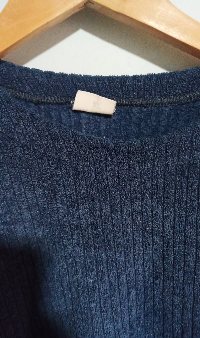 Lacivert mavi havlu kumaş Kadın Kazak - Görsel 2