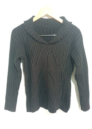 Siyah Yüksek Yakalı Örgü Kadın Kazak - Görsel 3