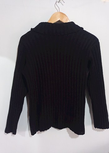 Siyah Yüksek Yakalı Örgü Kadın Kazak - Görsel 6