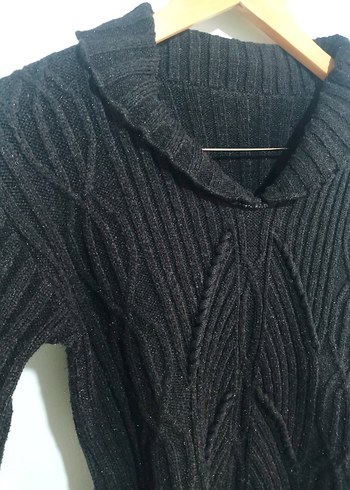 Siyah Yüksek Yakalı Örgü Kadın Kazak - Görsel 8