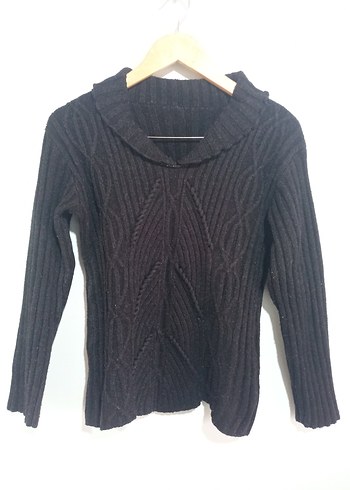 Siyah Yüksek Yakalı Örgü Kadın Kazak - Görsel 7