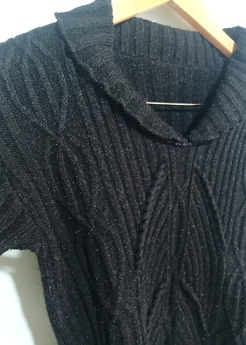 Siyah Yüksek Yakalı Örgü Kadın Kazak - Görsel 9