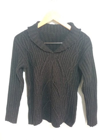 Siyah Yüksek Yakalı Örgü Kadın Kazak - Görsel 2