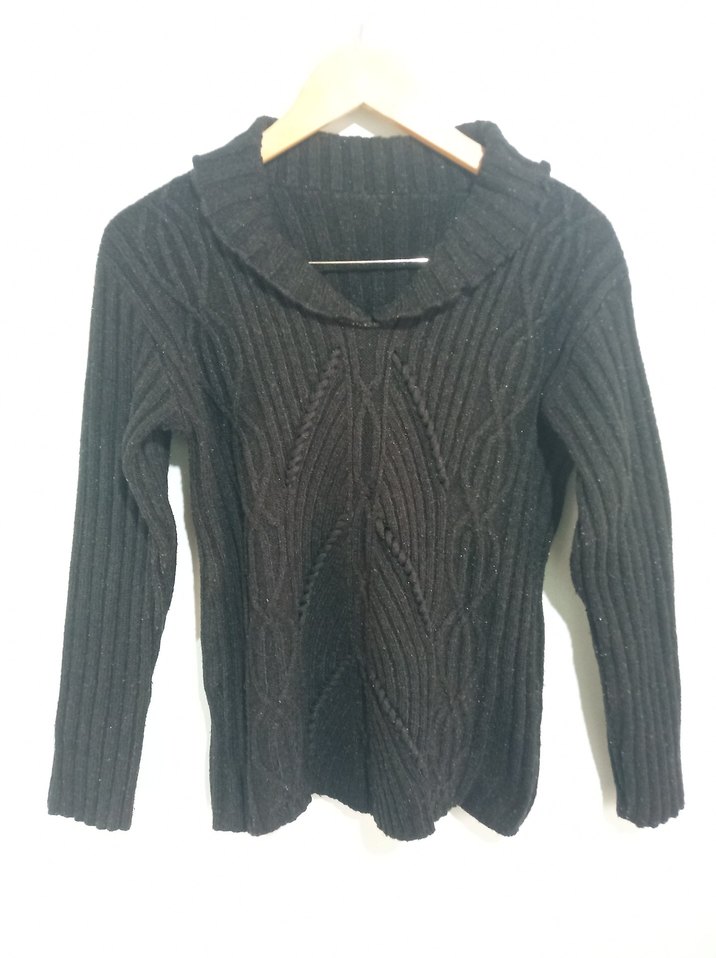 Siyah Yüksek Yakalı Örgü Kadın Kazak - Görsel 3