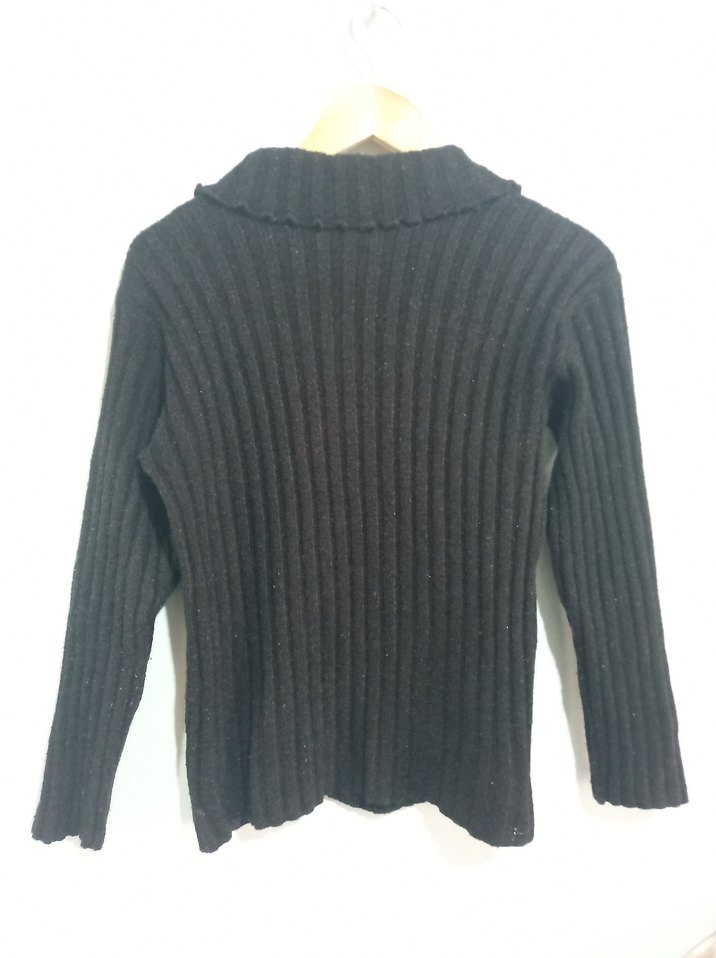 Siyah Yüksek Yakalı Örgü Kadın Kazak - Görsel 5