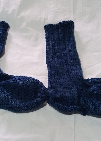 yünlü Çorap Mavi el Örgü - Görsel 2