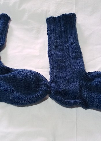 yünlü Çorap Mavi el Örgü - Görsel 6
