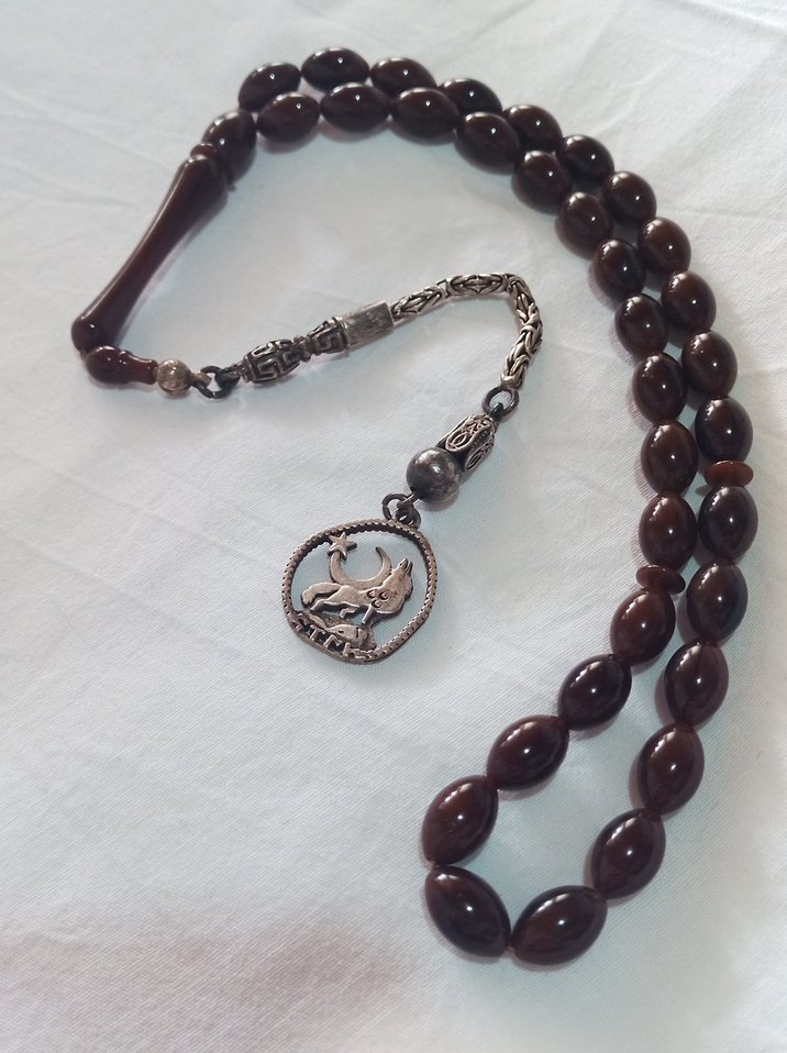 Bozkurt 3 Hilal Türk Gümüş Erkek Tesbih Kahverengi Hediyelik - Görsel 2