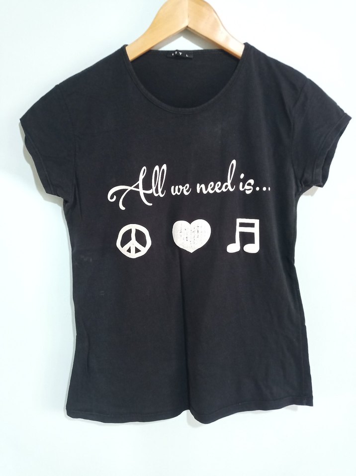 Siyah Rock Punk Baskılı Kadın Tişört - Görsel 2