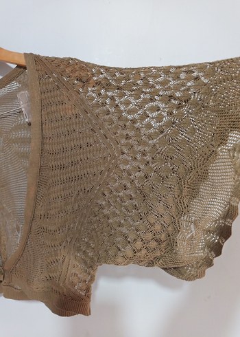 Haki dantel çiçek görünüm Örgü Mini Bohem Hırka crop büstiyer - Görsel 2