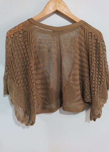 Haki dantel çiçek görünüm Örgü Mini Bohem Hırka crop büstiyer - Görsel 4