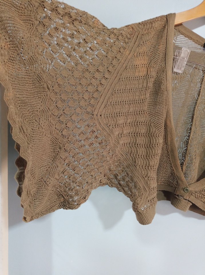 Haki dantel çiçek görünüm Örgü Mini Bohem Hırka crop büstiyer - Görsel 5