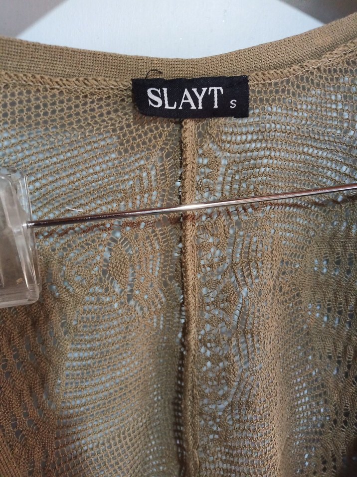 Haki dantel çiçek görünüm Örgü Mini Bohem Hırka crop büstiyer - Görsel 3