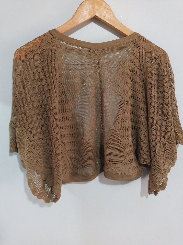 Haki dantel çiçek görünüm Örgü Mini Bohem Hırka crop büstiyer - Görsel 4