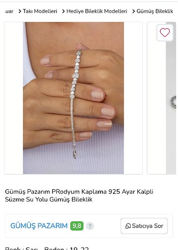 swarovski Gumus Kalp Bileklik Rodyum Kaplama 925 Ayar