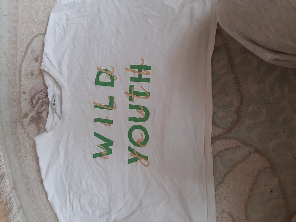 Beyaz Keten Hamile Tişörtü, Yuvarlak Yaka - Görsel 4