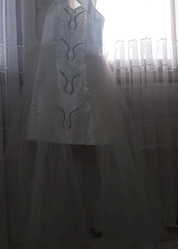 Beyaz Parlak Straplez A-line Gelinlik - Görsel 4