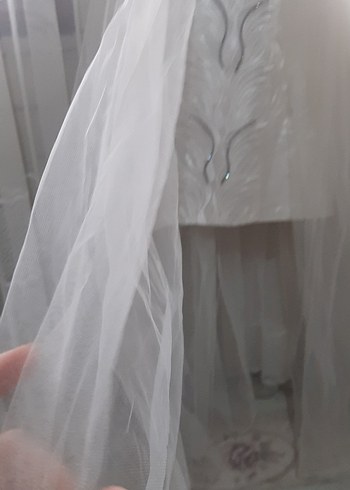 Beyaz Parlak Straplez A-line Gelinlik - Görsel 3