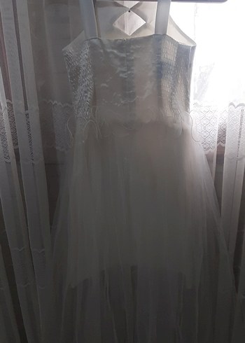 Beyaz Parlak Straplez A-line Gelinlik - Görsel 7