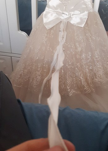 Kız Çocuk Beyaz Pilili V Yakalı Abiye Elbise - Görsel 11