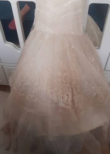 Kız Çocuk Beyaz Pilili V Yakalı Abiye Elbise - Görsel 3