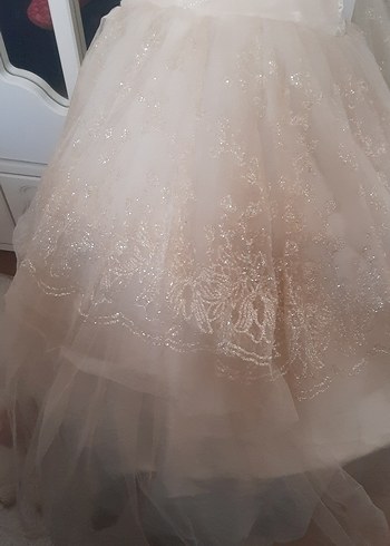 Kız Çocuk Beyaz Pilili V Yakalı Abiye Elbise - Görsel 2