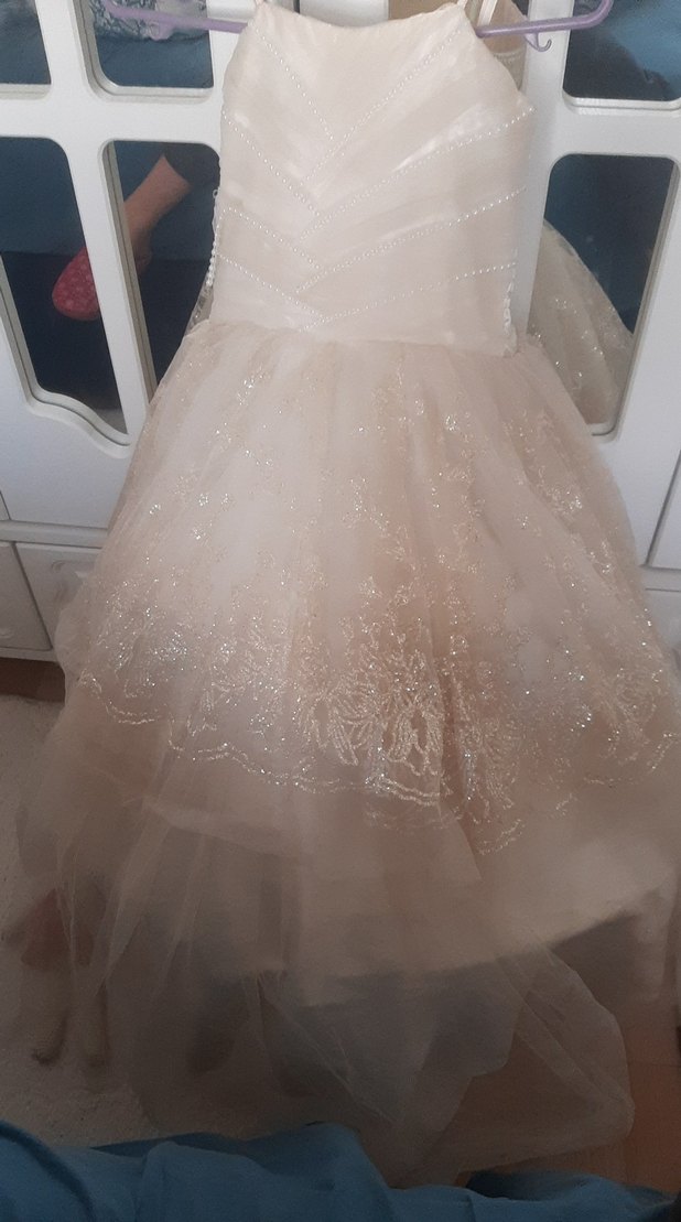 Kız Çocuk Beyaz Pilili V Yakalı Abiye Elbise - Görsel 3