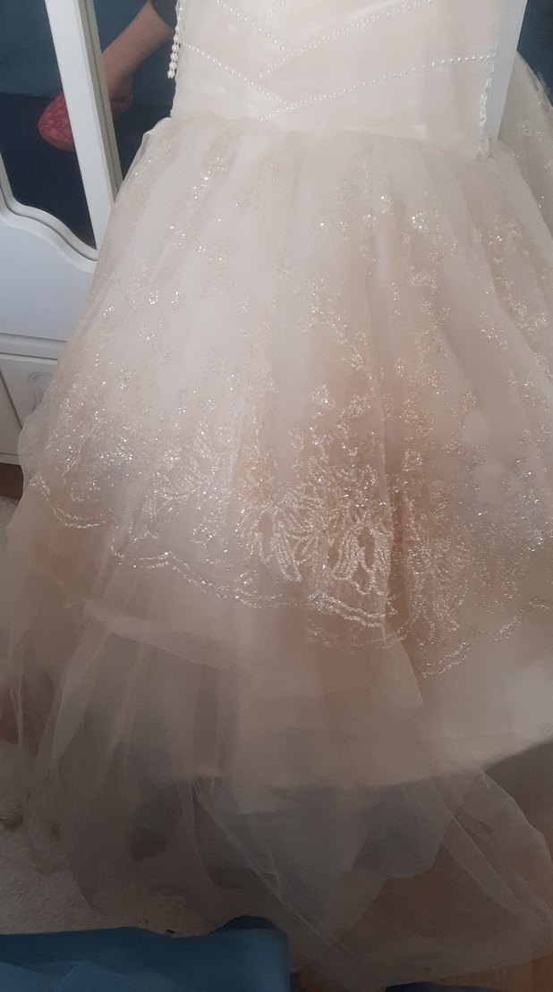 Kız Çocuk Beyaz Pilili V Yakalı Abiye Elbise - Görsel 2