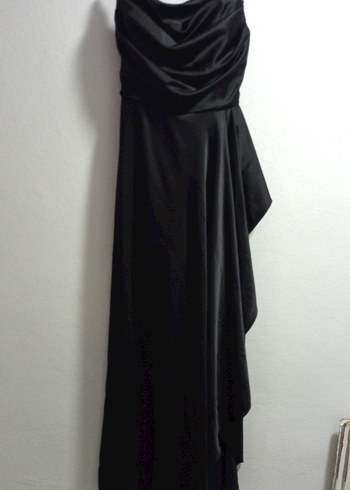 Siyah Uzun Drapeli Straplez Kadın Abiye Elbise - Görsel 2