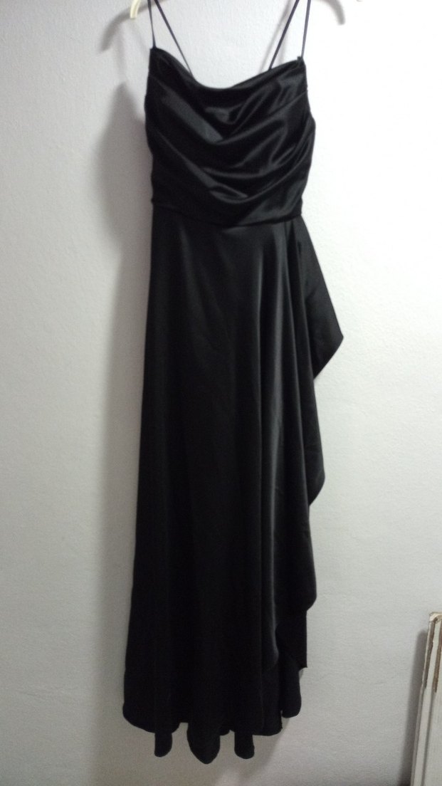 Siyah Uzun Drapeli Straplez Kadın Abiye Elbise - Görsel 2