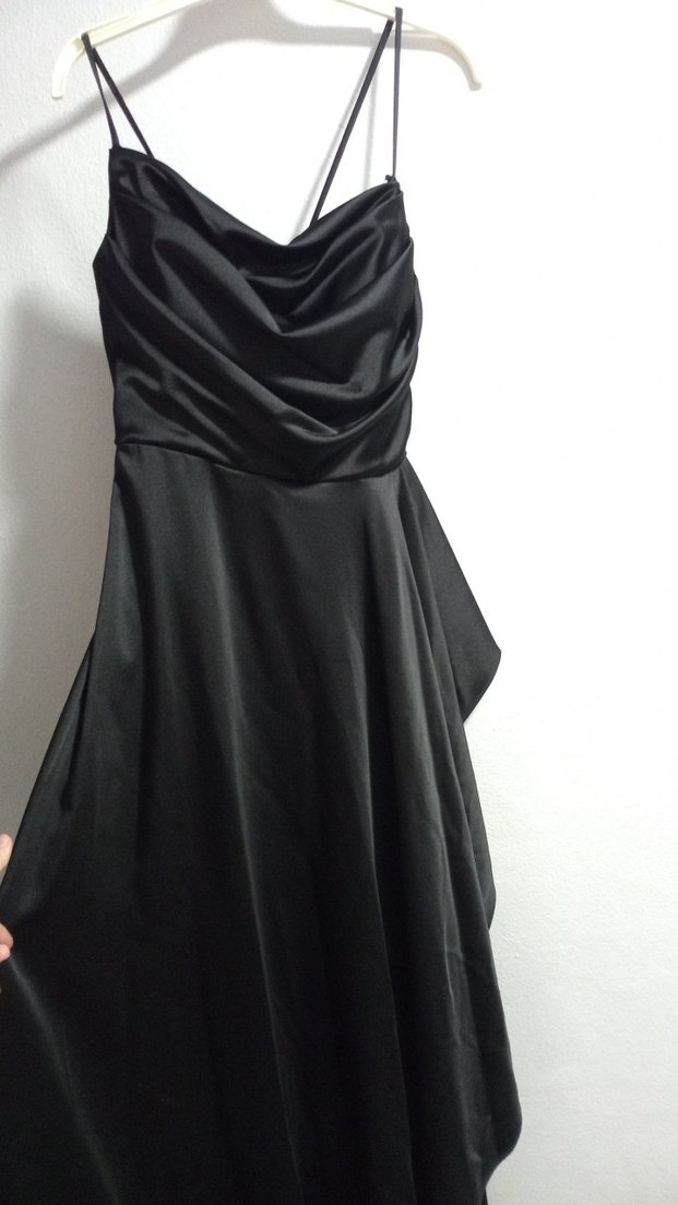 Siyah Uzun Drapeli Straplez Kadın Abiye Elbise - Görsel 3