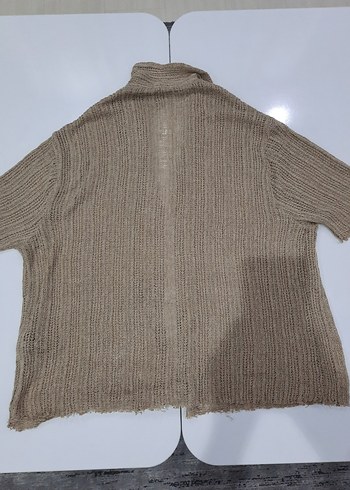 Bej Kısa Kollu Örgü Keten Kadın Gömlek - Görsel 5