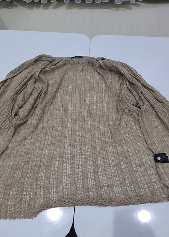 Bej Kısa Kollu Örgü Keten Kadın Gömlek - Görsel 6