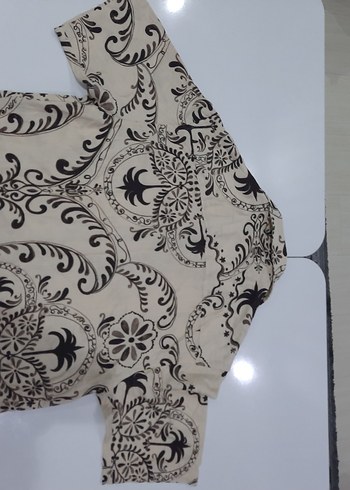 Bej Desenli Bohem Kısa Kollu Gömlek - Görsel 4