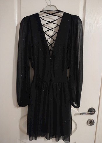 Kemer Detaylı Siyah Uzun Kollu Elbise - Görsel 3