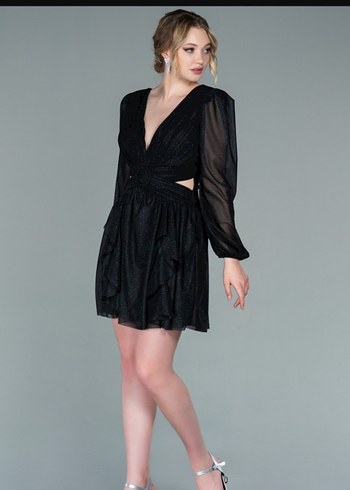 Kemer Detaylı Siyah Uzun Kollu Elbise - Görsel 7