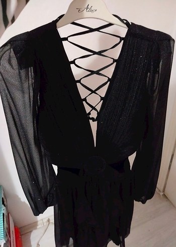 Kemer Detaylı Siyah Uzun Kollu Elbise - Görsel 8