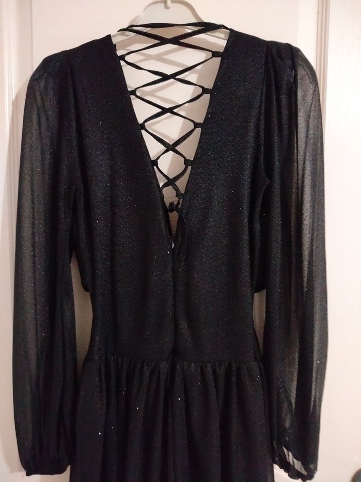 Kemer Detaylı Siyah Uzun Kollu Elbise - Görsel 4