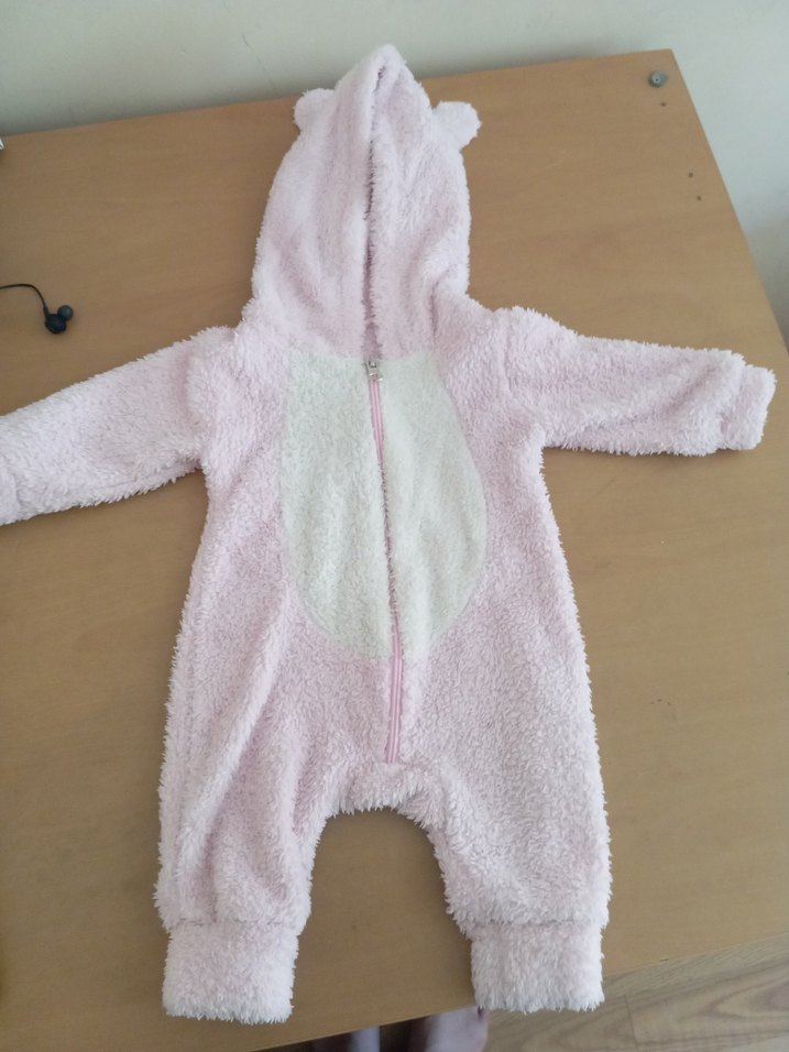 Kürklü Kapüşonlu Pembe Bebek Tulumu - Görsel 2