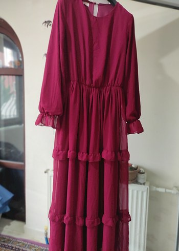 Bordo Uzun Kollu Bohem Elbise - Görsel 5