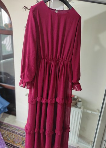 Bordo Uzun Kollu Bohem Elbise - Görsel 2