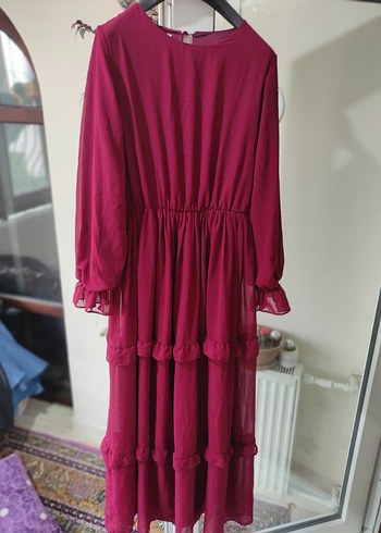 Bordo Uzun Kollu Bohem Elbise - Görsel 3